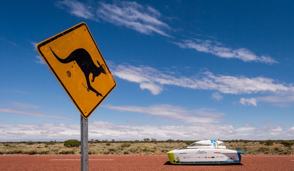 The Punch Powertrain Solar Team car from Belgium on the fourth day of the race near Coober Pedy, Australia. Photo: AFP The Punch Powertrain Solar Team car from Belgium on the fourth day of the race near Coober Pedy, Australia. Photo: AFP