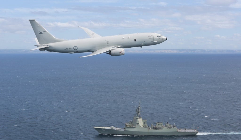A P-8 Poseidon off the coast of Adelaide, Australia. Photo: Royal Australian Air Force