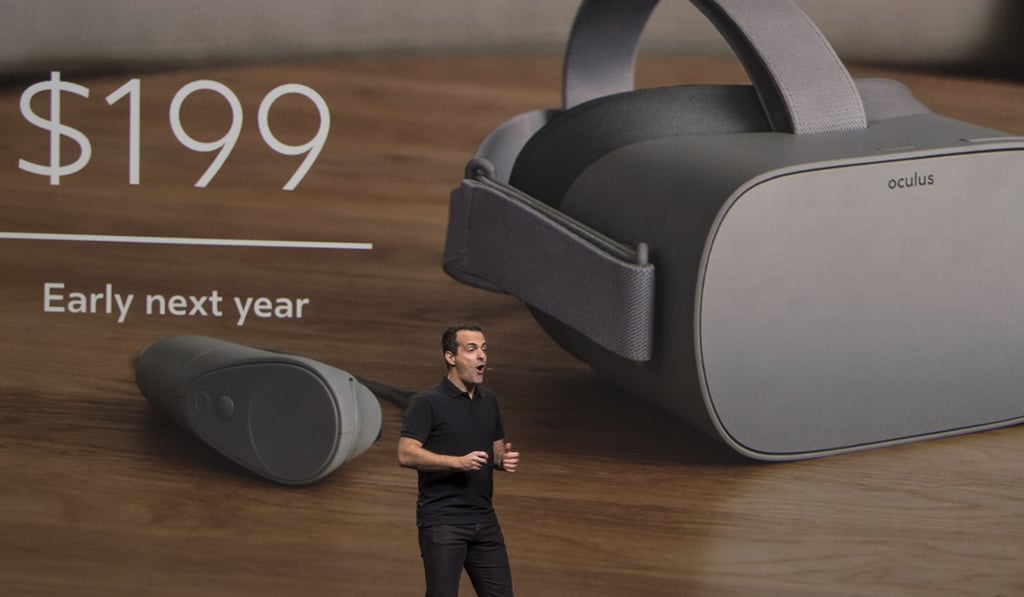 Hugo Barra, vice president of virtual reality for Oculus VR Inc, speaks about the Oculus Go stand-alone headset, due to start shipping early next year for US$199. Photo: Bloomberg Hugo Barra, vice president of virtual reality for Oculus VR Inc, speaks about the Oculus Go stand-alone headset, due to start shipping early next year for US$199. Photo: Bloomberg