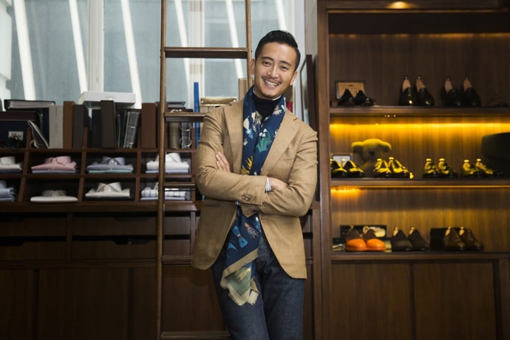 Caruso turtleneck sweater, scarf by Rumisu, blazer by Orazio Luciano, jeans by The Armoury. Photo: Michelle Wong
