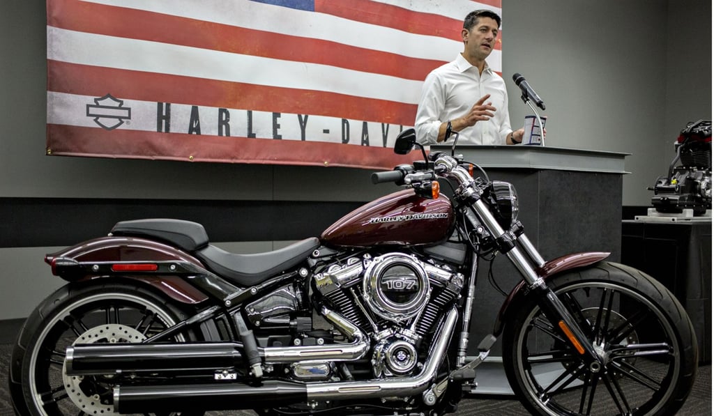 US House Speaker Paul Ryan, a Republican from Wisconsin, speaks during a news conference following a tour of the Harley-Davidson facility in Menomonee Falls, Wisconsin, on September 18. The US has to “get moving” on bilateral trade agreements to open markets and reduce tariffs for companies like Harley-Davidson trying to get access to Asian consumers, said Ryan. Photo: Bloomberg US House Speaker Paul Ryan, a Republican from Wisconsin, speaks during a news conference following a tour of the Harley-Davidson facility in Menomonee Falls, Wisconsin, on September 18. The US has to “get moving” on bilateral trade agreements to open markets and reduce tariffs for companies like Harley-Davidson trying to get access to Asian consumers, said Ryan. Photo: Bloomberg