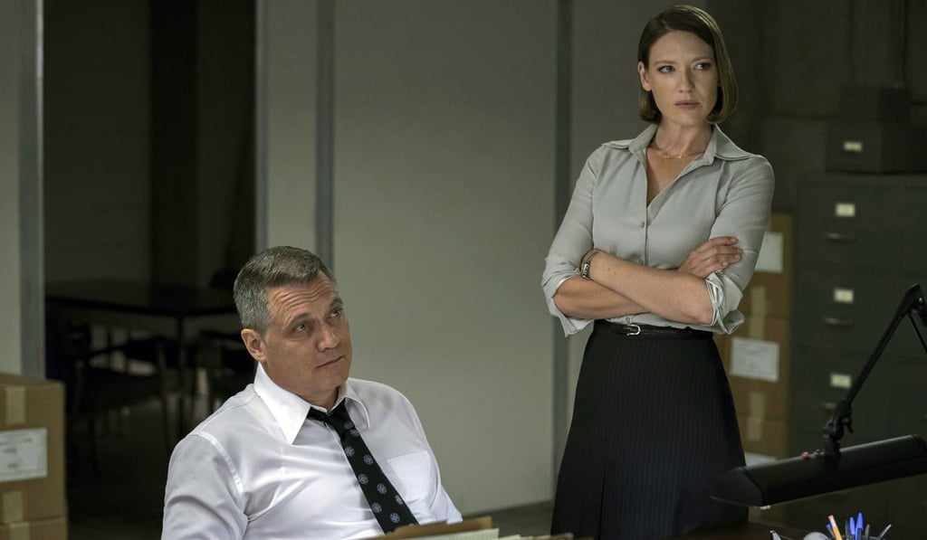 Holt McCallany (left) and Anna Torv in a scene from Mindhunter. Photo: AP