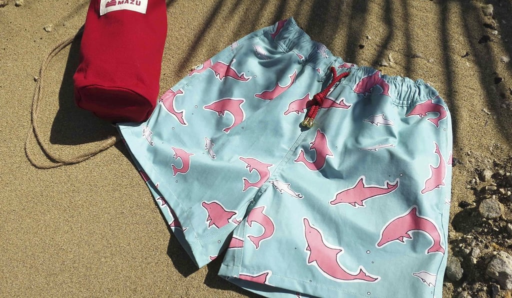 Mazu's swimwear has seven different designs featuring pink dolphins. Photo: Handout