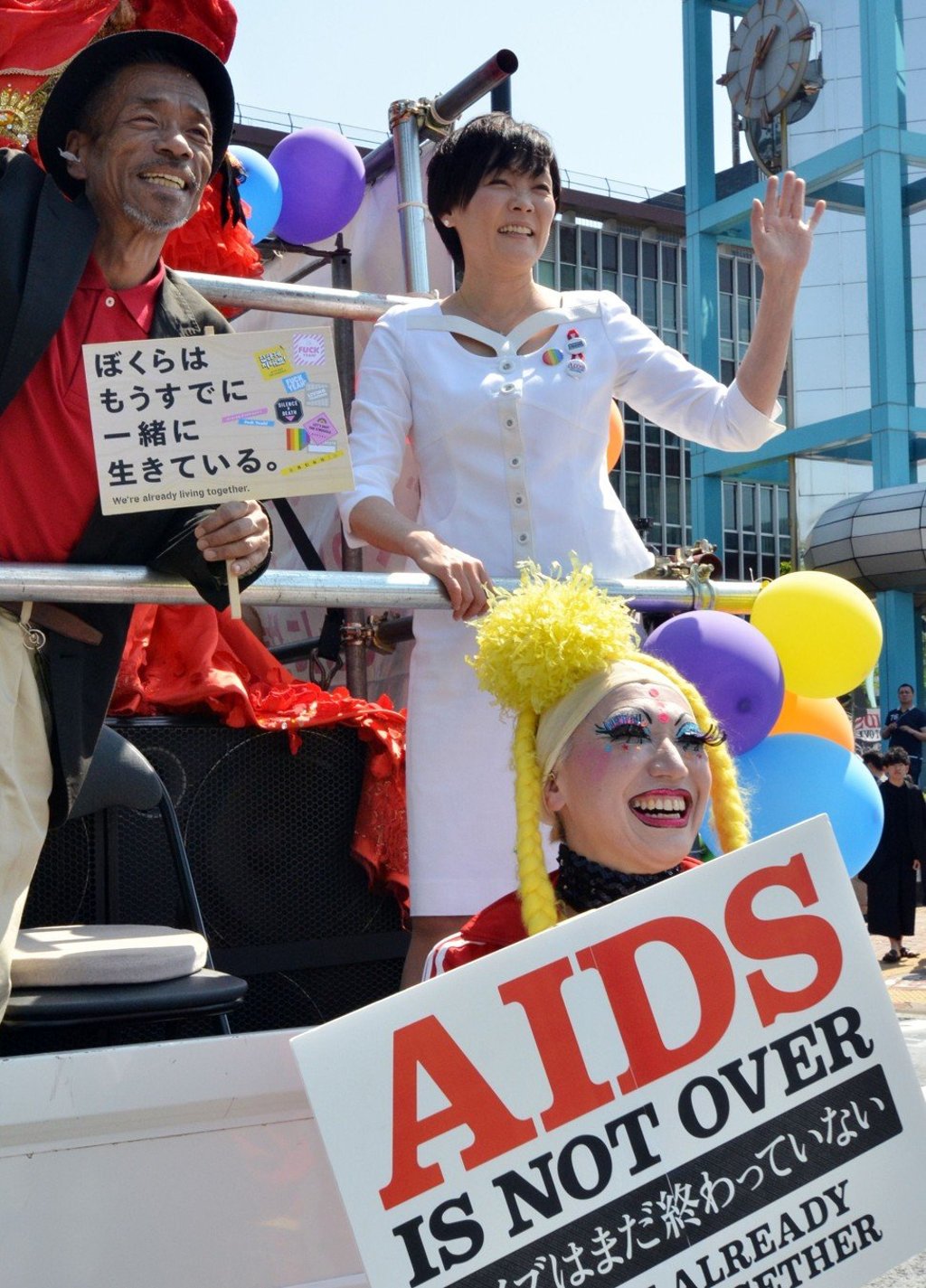 Akie Abe, in white dress. the wife of Japanese Prime Minister Shinzo Abe, takes part in the Tokyo Rainbow Pride parade in Tokyo's Shibuya and Harajuku shopping district. Photo: AFP