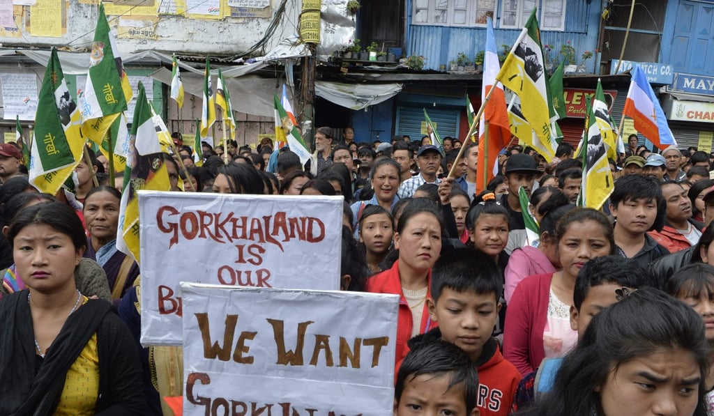 Supporters of Gorkha Janamukti Morcha (GJM), a regional party agitating for a separate state for the Gurkha ethnic minority. Photo: AFP Supporters of Gorkha Janamukti Morcha (GJM), a regional party agitating for a separate state for the Gurkha ethnic minority. Photo: AFP