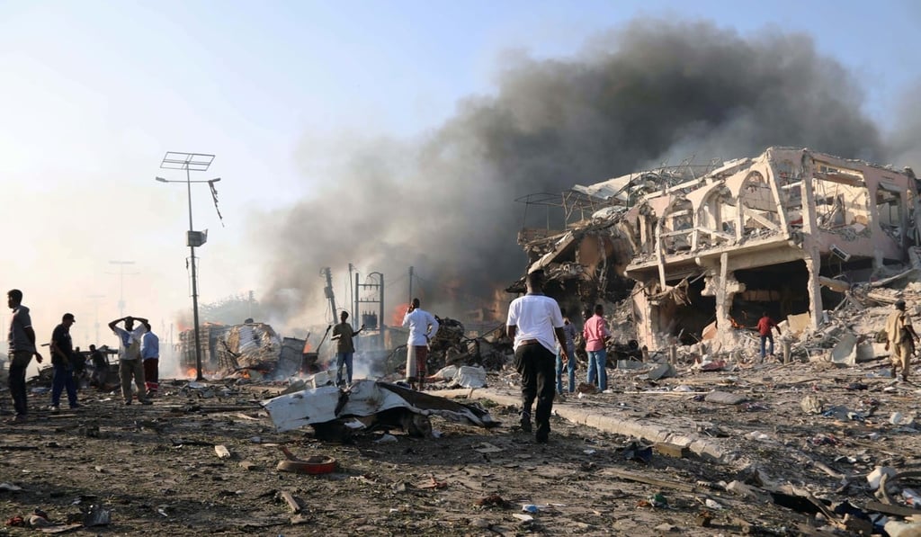 The scene of an explosion in KM4 street in the Hodan district of Mogadishu. Photo: Reuters