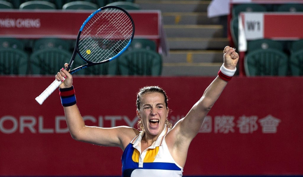 Russia’s Anastasia Pavlyuchenkova celebrates winning the final that finished past 1am. Photo: EPA