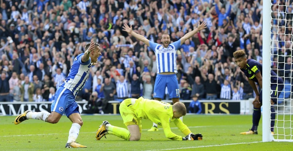 Brighton’s Anthony Knockaert celebrates putting his side in front against Everton. Photo: AP Brighton’s Anthony Knockaert celebrates putting his side in front against Everton. Photo: AP