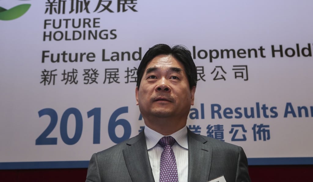 Wang Zhenhua, Chairman and Executive Director of Future Land Development Holdings Limited, speaks at 2016 Annual Result Announcement in Central on February 27. Photo: SCMP/Edward Wong
