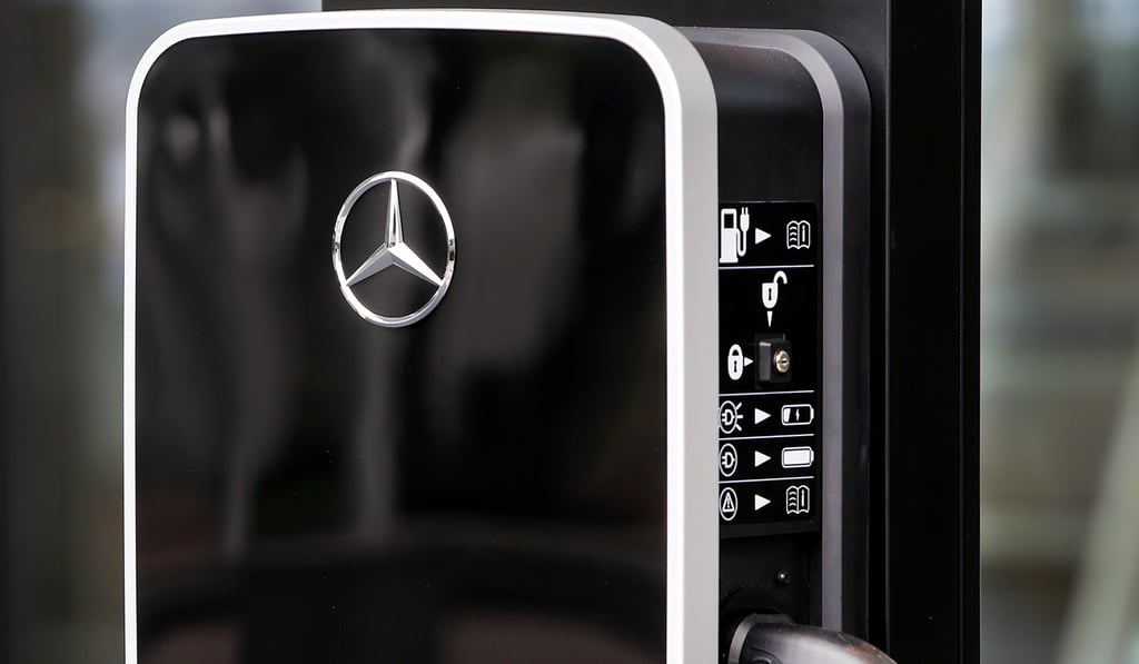 A loading station for Mercedes electric cars at the IAA Car Show in Frankfurt, Germany. Photo: AP A loading station for Mercedes electric cars at the IAA Car Show in Frankfurt, Germany. Photo: AP