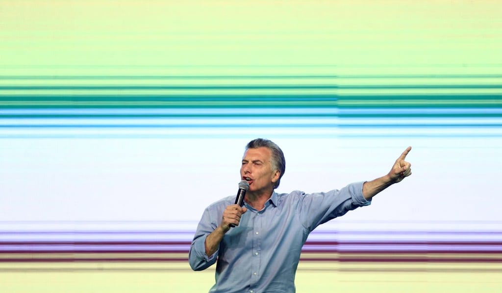 Argentina's President Mauricio Macri speaks at his coalition’s campaign headquarters in Buenos Aires on Sunday. Photo: Reuters