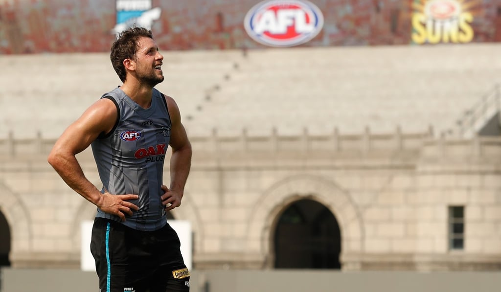 Travis Boak during a Port Adelaide Power training session at Jiangwan Stadium on May 11 in Shanghai. Photo by Michael Willson / AFL Media