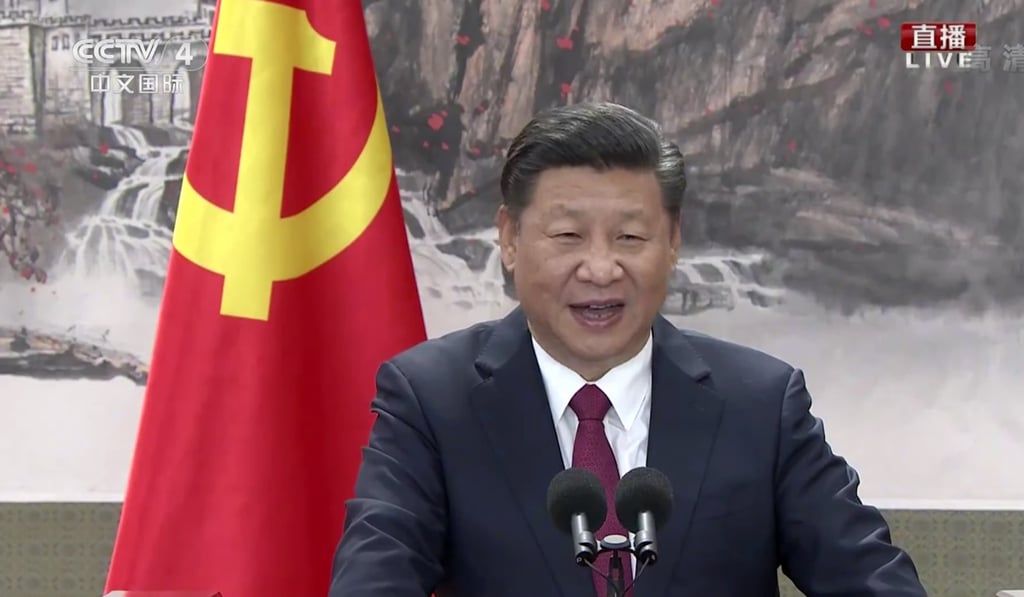 President Xi Jinping announces the members of Chinese Communist Party's Politburo Standing Committee at the People's Hall of China in Beijing. Photo: SCMP