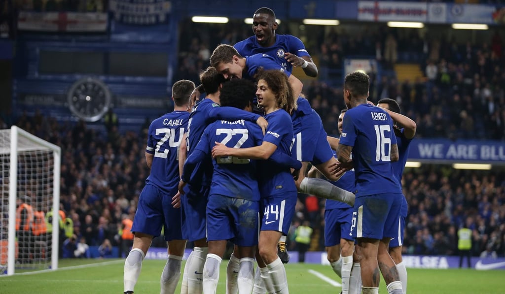 Chelsea celebrate after scoring their second goal in the League Cup win against Everton. Photo: AFP Chelsea celebrate after scoring their second goal in the League Cup win against Everton. Photo: AFP