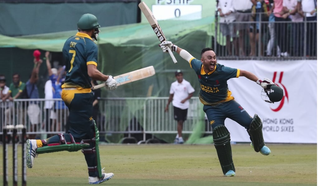 South Africa captain Aubrey Swanepoel gets ready to celebrate big-time after sealing victory.