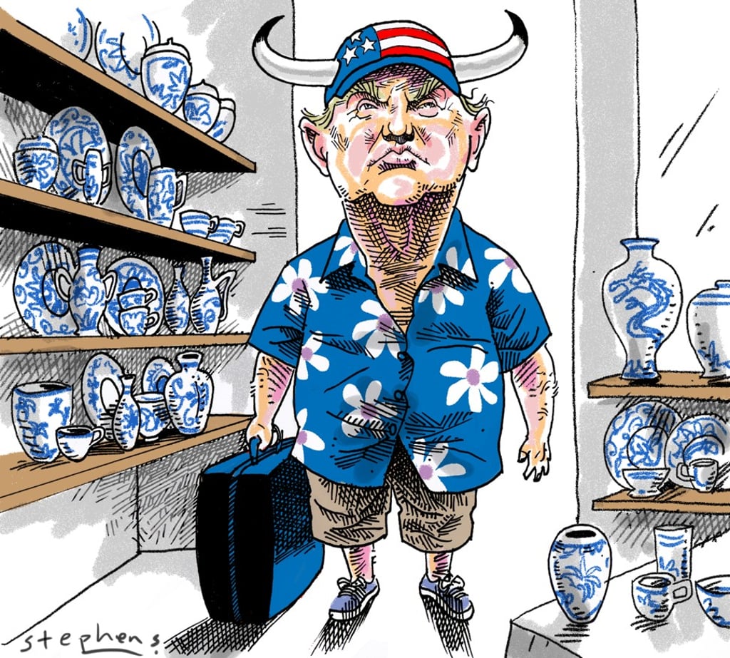 Hold your breath as Donald Trump goes to China. Illustration: Craig Stephens