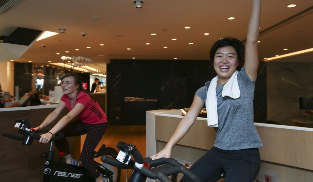 James and Cheung after a race on the bikes. Photo: Xiaomei Chen
