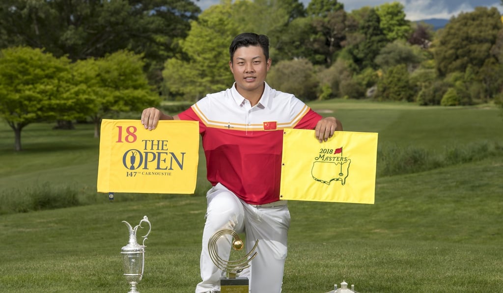 Lin Yuxin celebrates his victory at the Asia-Pacific Amateur Championship. Photo: AAC