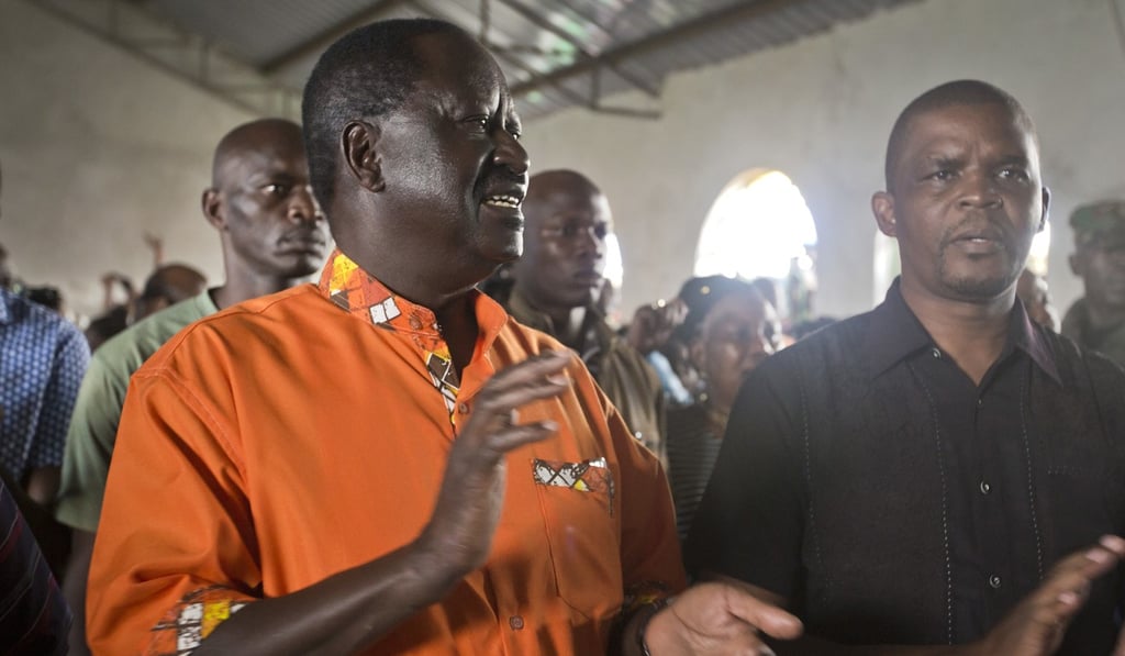Opposition leader Raila Odinga at a church service in the slum of Kawangware in Nairobi. Photo: AP