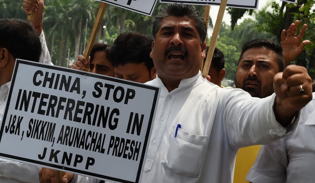 Indian activists from the Jammu and Kashmir National Panthers Party protest outside the Chinese embassy in New Delhi on July 7, in the wake of border tensions between the neighbouring countries. Photo: AFP