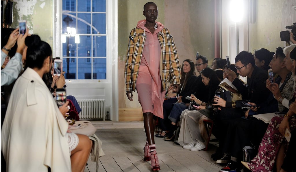 A model shows off a look at the Burberry Spring/Summer 2018 show at London Fashion Week in London. Photo: Reuters