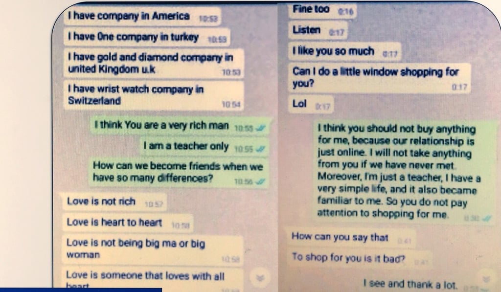 Some of the messages that the scammers sent. Photo: Dickson Lee