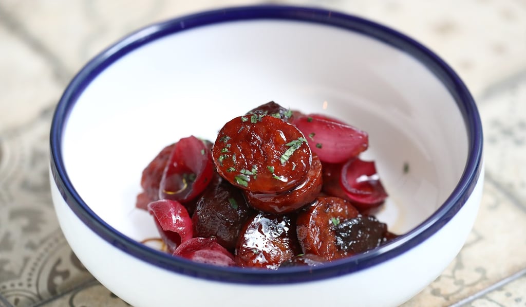 Chorizo with red wine. Photo: Nora Tam