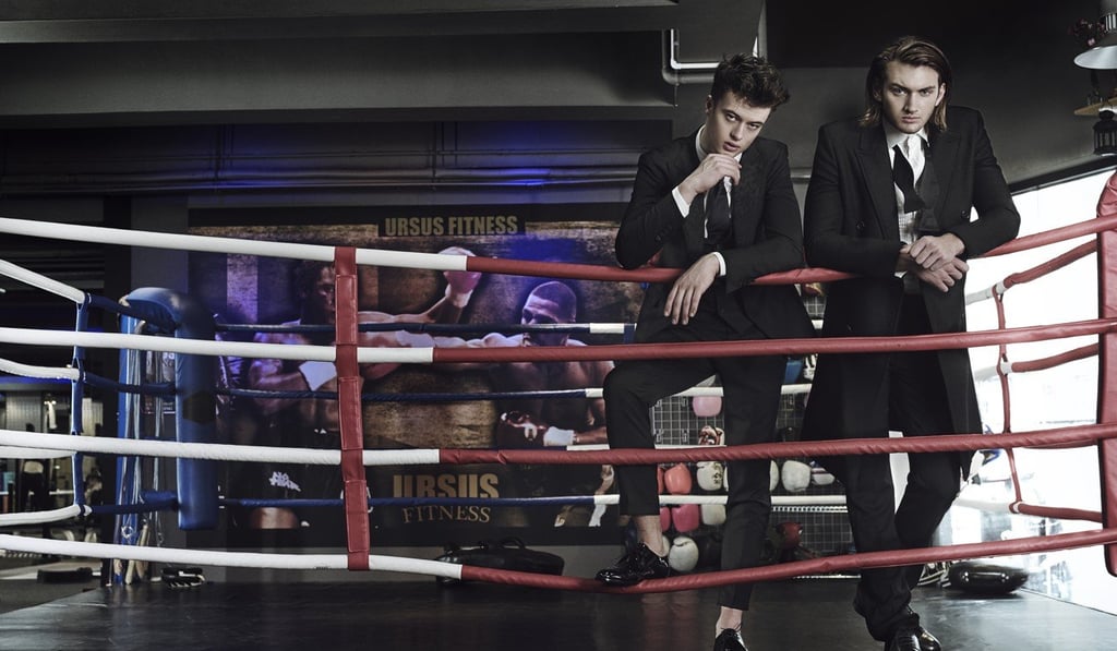 On left: Dolce & Gabbana, three-piece suit and shirt, prices on request; Giorgio Armani, bowtie, price on request; Saint Laurent by Anthony Vaccarello, shoes, HK$6,950; On right: Saint Laurent by Anthony Vaccarello, jacket, HK$29,900; Ralph Lauren, shirt, HK$5,400, trousers, HK$8,100, bowtie $1,300; Dolce & Gabbana, shoes, price on request.