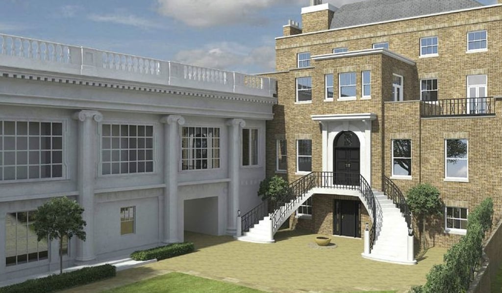 Renderings show the two-story gallery wing and garden with a new, Palladian-style double staircase emerging from the main house. A 15-meter-long reflection pool, inspired by the one at Chatsworth House, will be the centerpiece of the main lawn. Renderings show the two-story gallery wing and garden with a new, Palladian-style double staircase emerging from the main house. A 15-meter-long reflection pool, inspired by the one at Chatsworth House, will be the centerpiece of the main lawn.