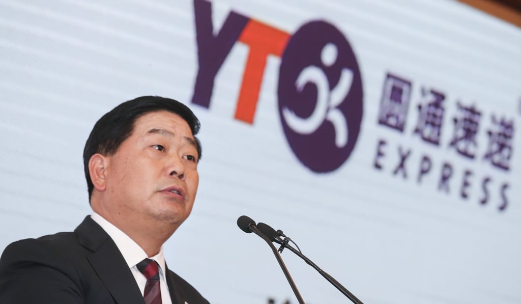 YTO Express CEO Yu Weijiao seen during a recent press conference. The company is recruiting more delivery people to cope with the expected surge in orders on Singles’ Day. Photo: K. Y. Cheng