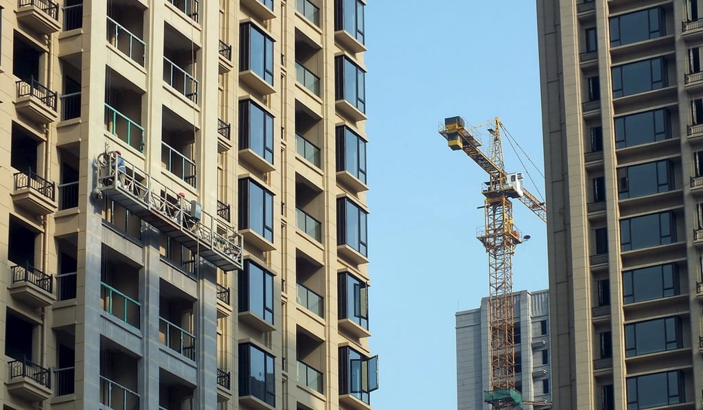 New flat buildings are seen under construction in Yichang, Hubei province. Photo: Reuters
