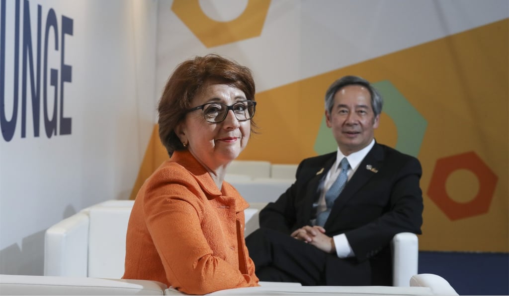 Cornelia Oertle, director of the Swiss Federal Institute for Vocational Education and Training, sits down with Hong Kong’s Vocational Training Council chairman Clement Chen in March. Chen has said that, like Switzerland, Hong Kong should enhance its vocational facilities and encourage more companies to take on students as apprentices. Photo: Nora Tam