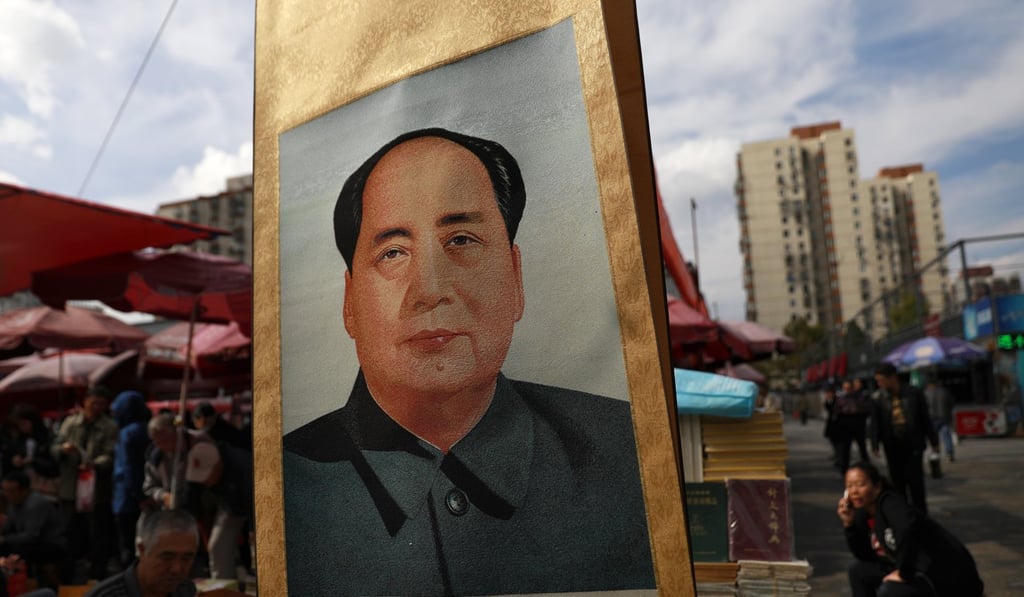 A painting of former Chinese Communist Party leader Mao Zedong is displayed in a stall at Panjiayuan Antique market in Beijing. Photo: EPA-EFE/How Hwee Young A painting of former Chinese Communist Party leader Mao Zedong is displayed in a stall at Panjiayuan Antique market in Beijing. Photo: EPA-EFE/How Hwee Young