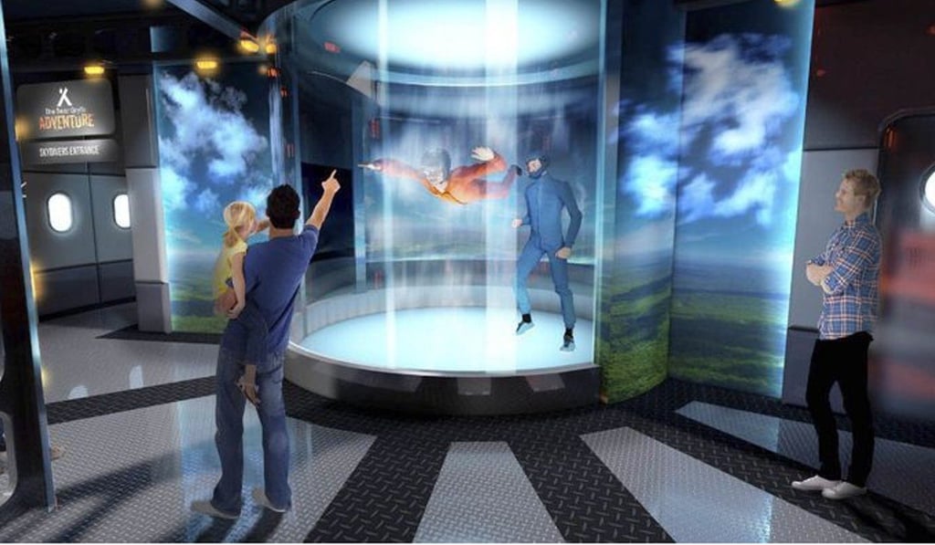 An artist’s impression of the indoor skydiving attraction at the Bear Grylls Adventure theme park.