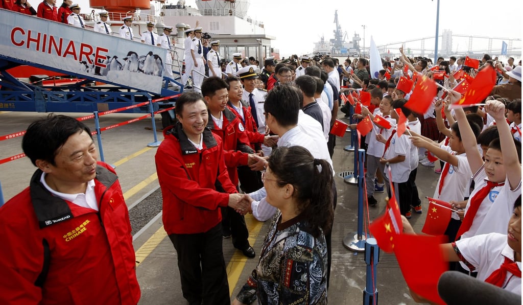 The crew of the Xuelong are welcomed home in Shanghai in October after the icebreaker spent 83 days on the Arctic rim. Photo: Xinhua The crew of the Xuelong are welcomed home in Shanghai in October after the icebreaker spent 83 days on the Arctic rim. Photo: Xinhua