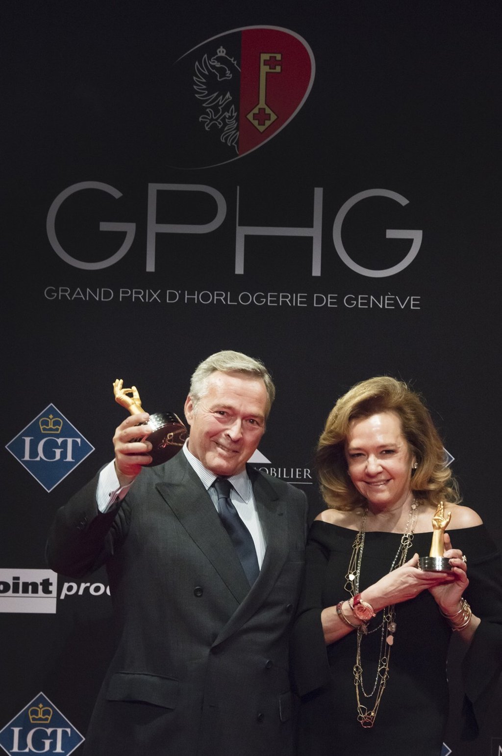 Karl-Friedrich Scheufele and Caroline Scheufele, co-presidents of Chopard, celebrate the company’s “Aiguille d’Or” Grand Prix success. Karl-Friedrich Scheufele and Caroline Scheufele, co-presidents of Chopard, celebrate the company’s “Aiguille d’Or” Grand Prix success.