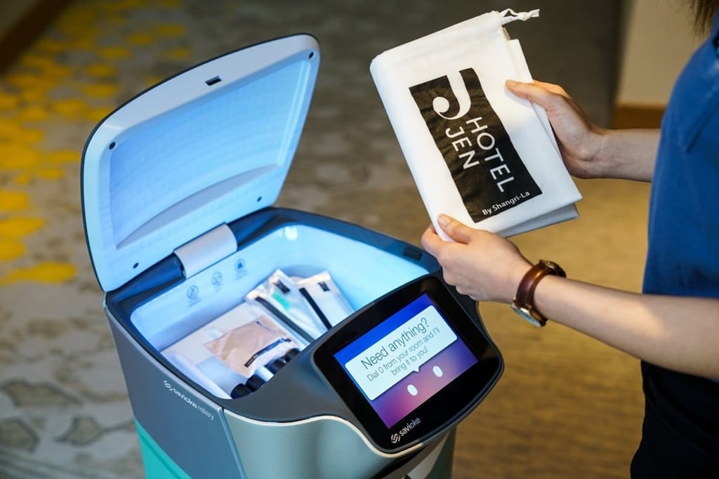 Jeno delivering orders to guests at Hotel Jen Orchardgateway. Jeno delivering orders to guests at Hotel Jen Orchardgateway.