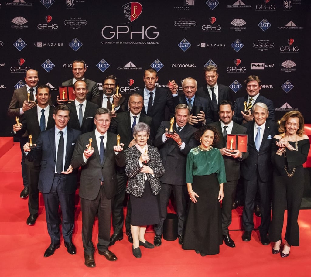 The prize winners at Wednesday’s Grand Prix d’Horlogerie de Genève 2017 awards ceremony, held in Geneva. The prize winners at Wednesday’s Grand Prix d’Horlogerie de Genève 2017 awards ceremony, held in Geneva.