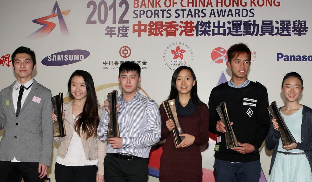 Moonie Chu (second left) winning accolades at the 2012 Hong Kong Junior Sports Stars Awards. Photo: Edward Wong
