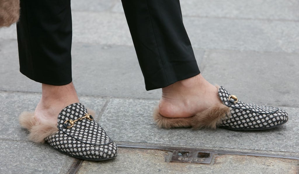A pair of Gucci fur loafers at Milan Fashion Week. The brand has announced that it will stop using fur in its collections. A pair of Gucci fur loafers at Milan Fashion Week. The brand has announced that it will stop using fur in its collections.
