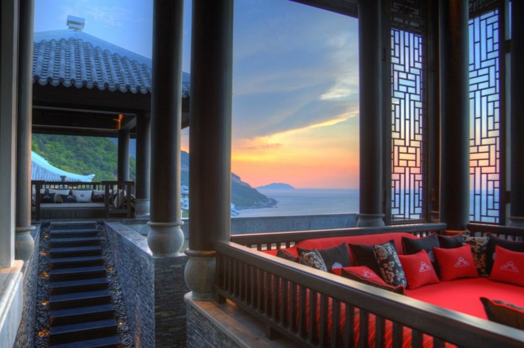 Sunset over the luxurious Intercontinental Danang Sun Peninsula Resort, in Vietnam.