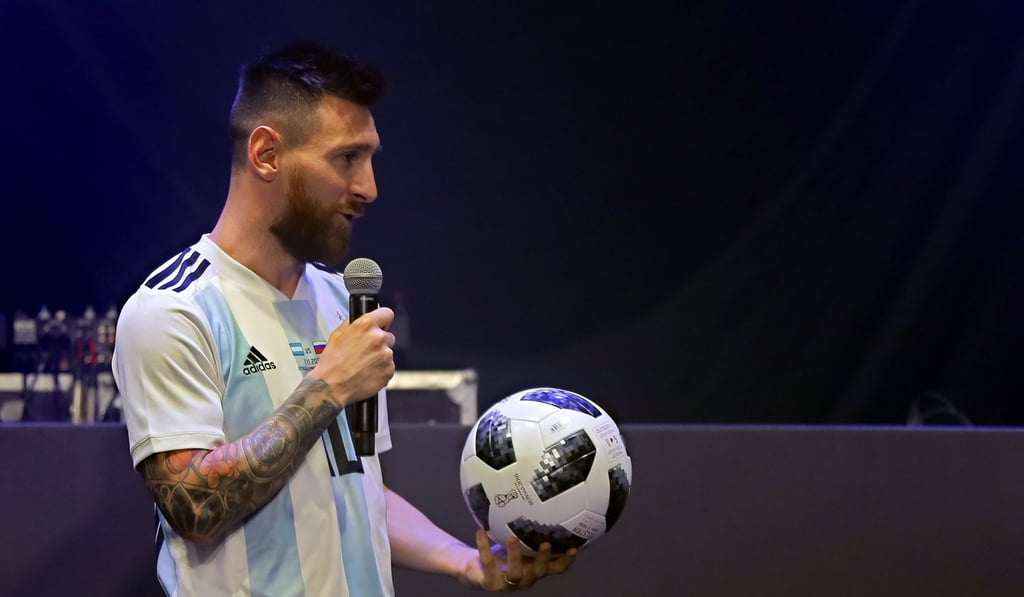 Lionel Messi at the launch of the Telstar 18. Lionel Messi at the launch of the Telstar 18.