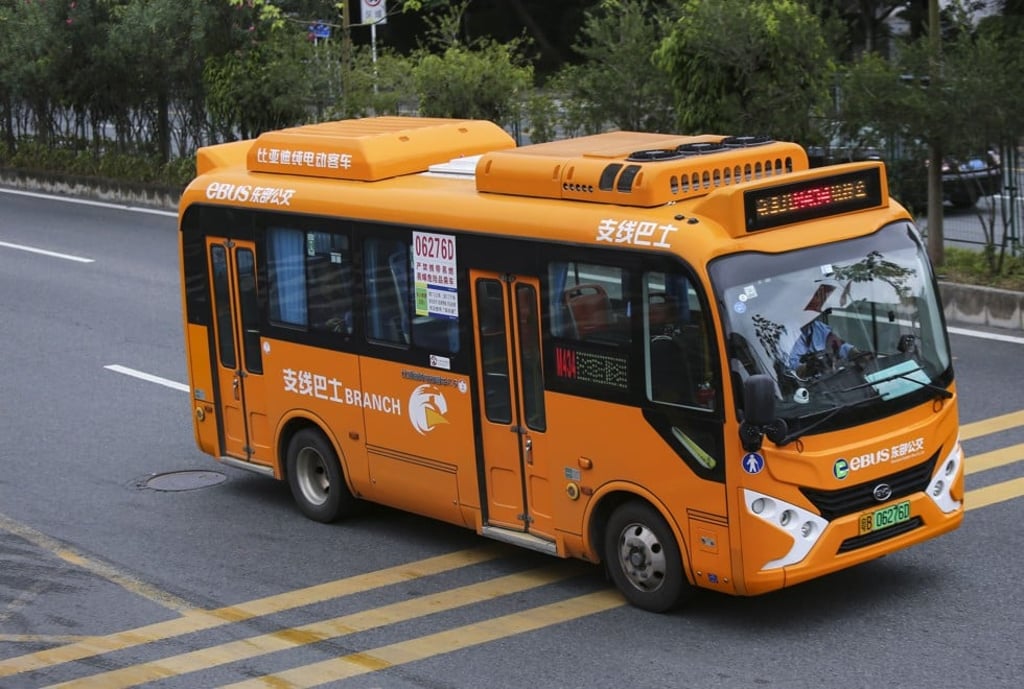A BYD electric bus in Shenzhen. Electric buses are cheaper to maintain than diesel vehicles. Picture: Xiaomei Chen