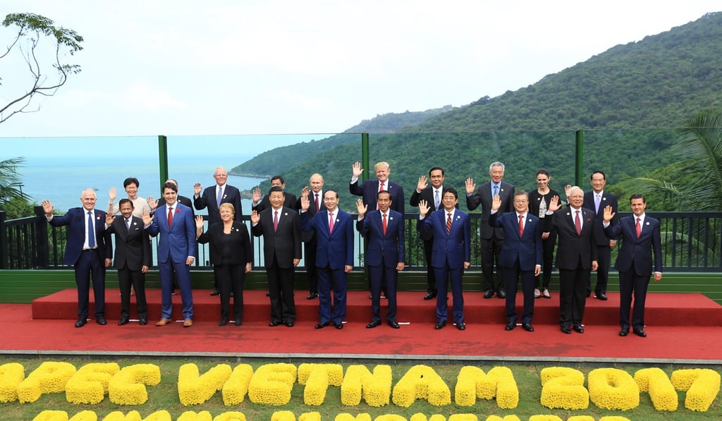 Leaders of the 21 Apec nations pose for a group photo in Da Nang. Photo: Reuters