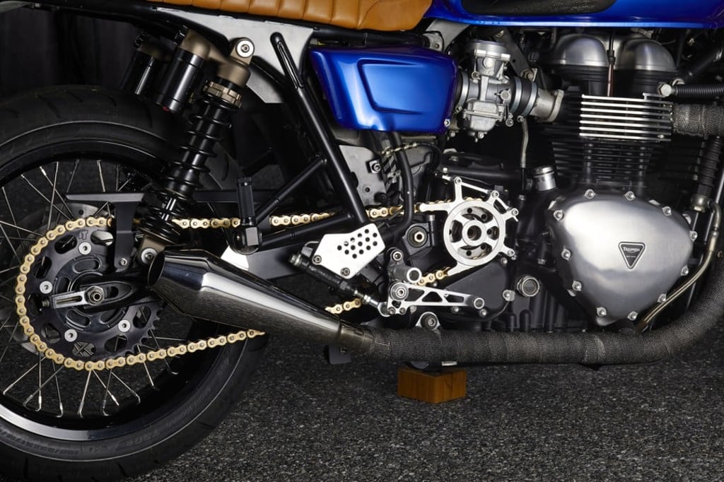 The workings of one of Angry Lane’s customised motor bikes. Photo: Jason Bonello