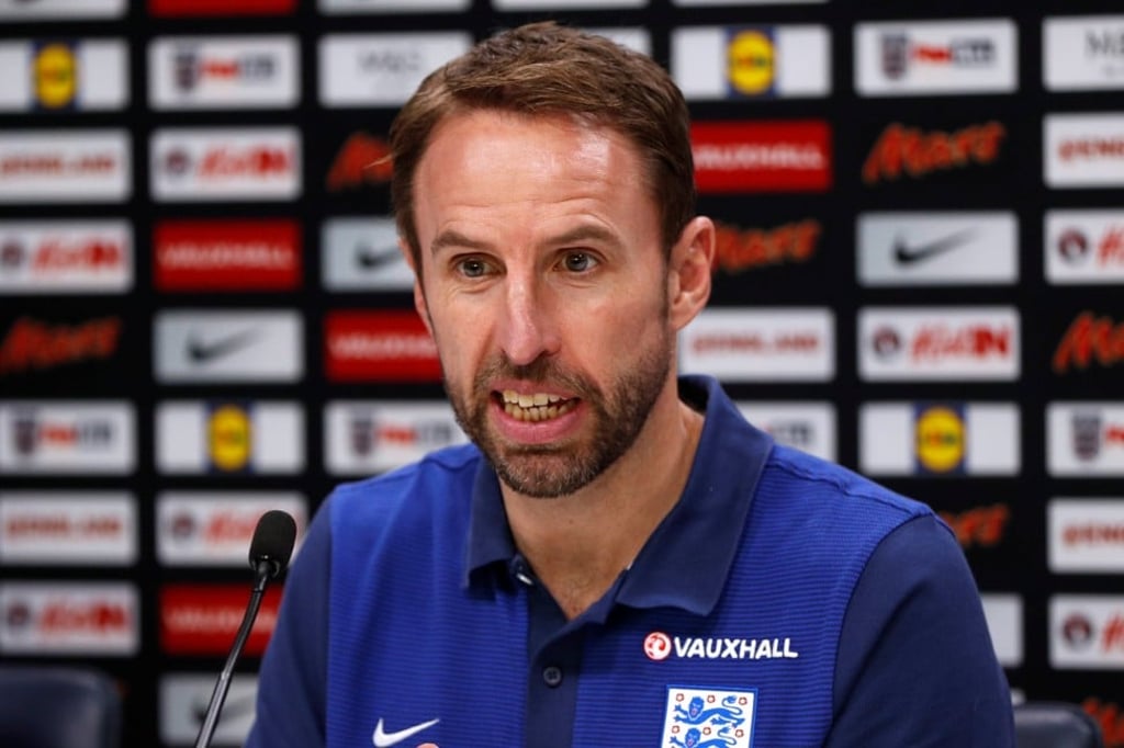 England manager Gareth Southgate talks during the press conference. Photo: Reuters