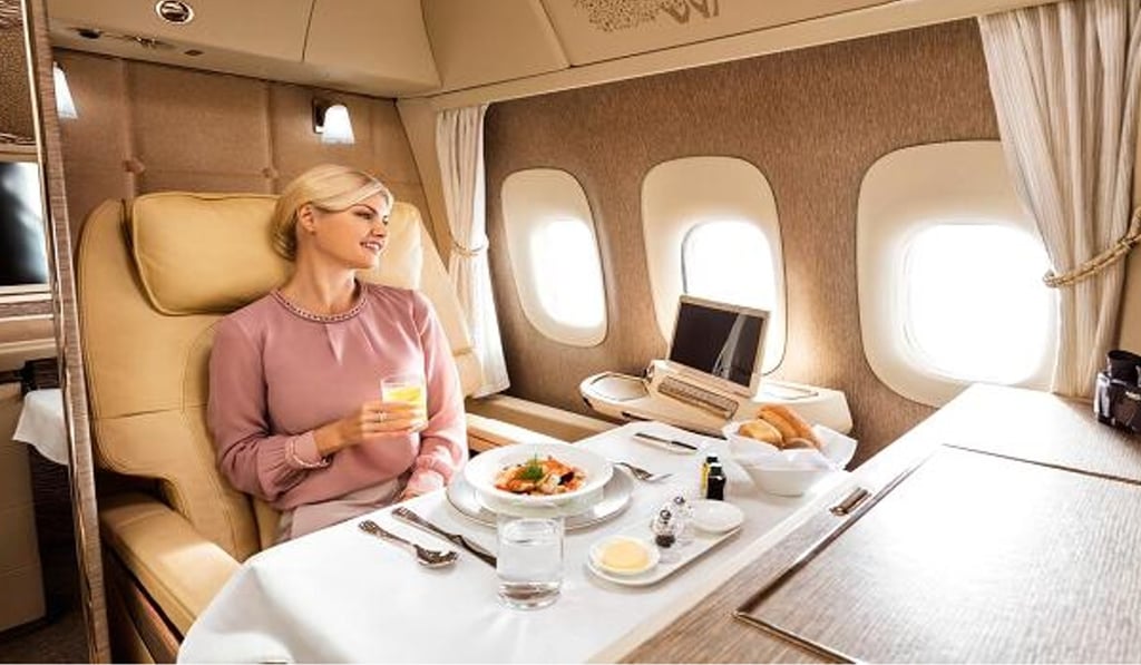 Dining in the Emirates 777 first-class suite. Photo: Emirates