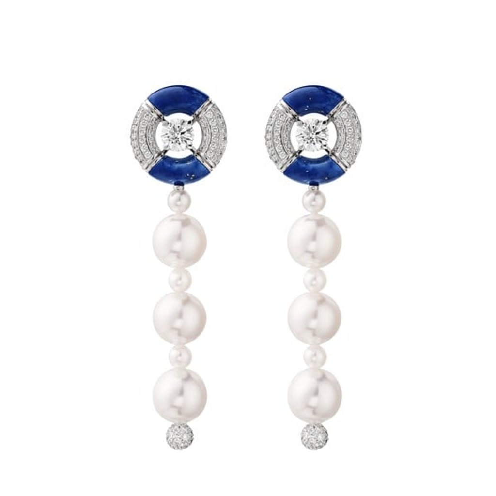 Chanel’s ‘Flying Cloud’ collection includes ‘Precious Float’ earrings juxtaposing diamonds against lapis lazuli. Chanel’s ‘Flying Cloud’ collection includes ‘Precious Float’ earrings juxtaposing diamonds against lapis lazuli.