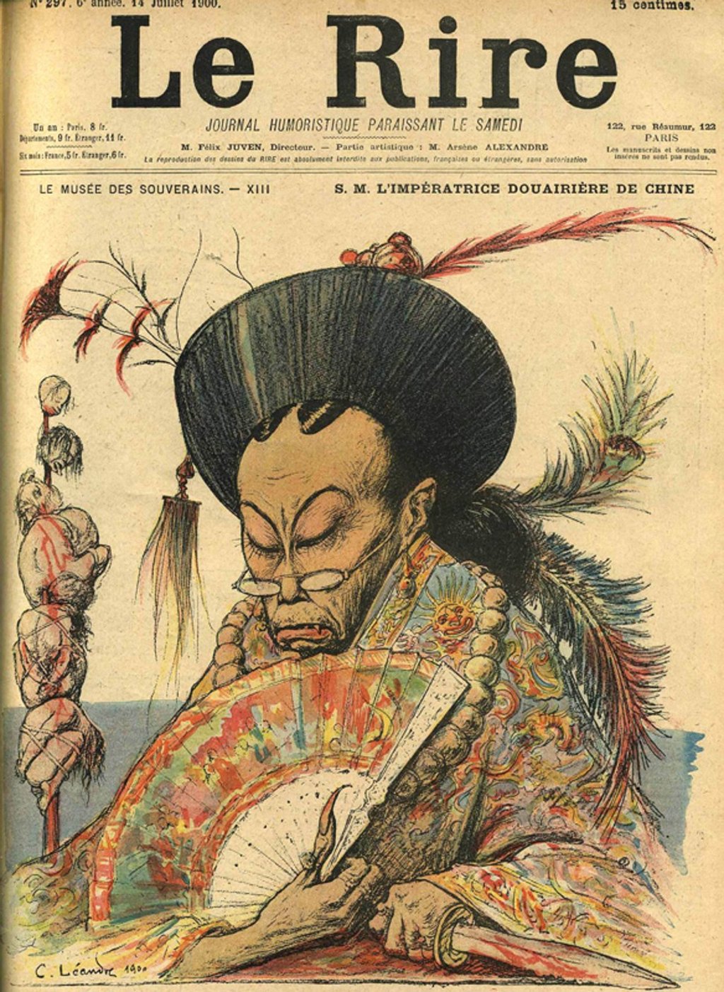 Cixi – condemned in the West for inciting the Boxers to attack foreign residents and Chinese Christians – is depicted in grotesque fashion on the cover of the French magazine ‘Le Rire’ on July 14, 1900. Cixi – condemned in the West for inciting the Boxers to attack foreign residents and Chinese Christians – is depicted in grotesque fashion on the cover of the French magazine ‘Le Rire’ on July 14, 1900.