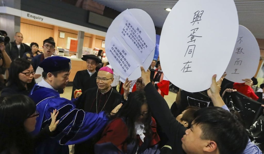 Bishop Michael Yeung said a law requiring everyone to stand solemnly when the anthem is played is a very natural thing. Photo: Sam Tsang